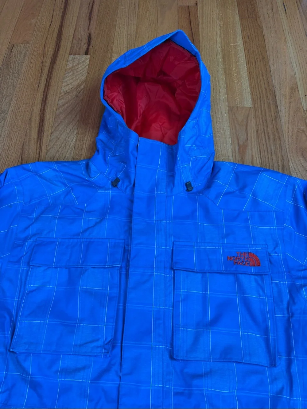 The North Face HyVent Blue Plaid Jacket Mens M Hooded Full Zip Snowboard Ski Sno